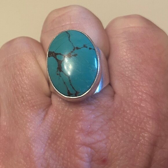 Stunning women's natural sterling silver turquoise statement ring size 8.5 - Picture 7 of 10